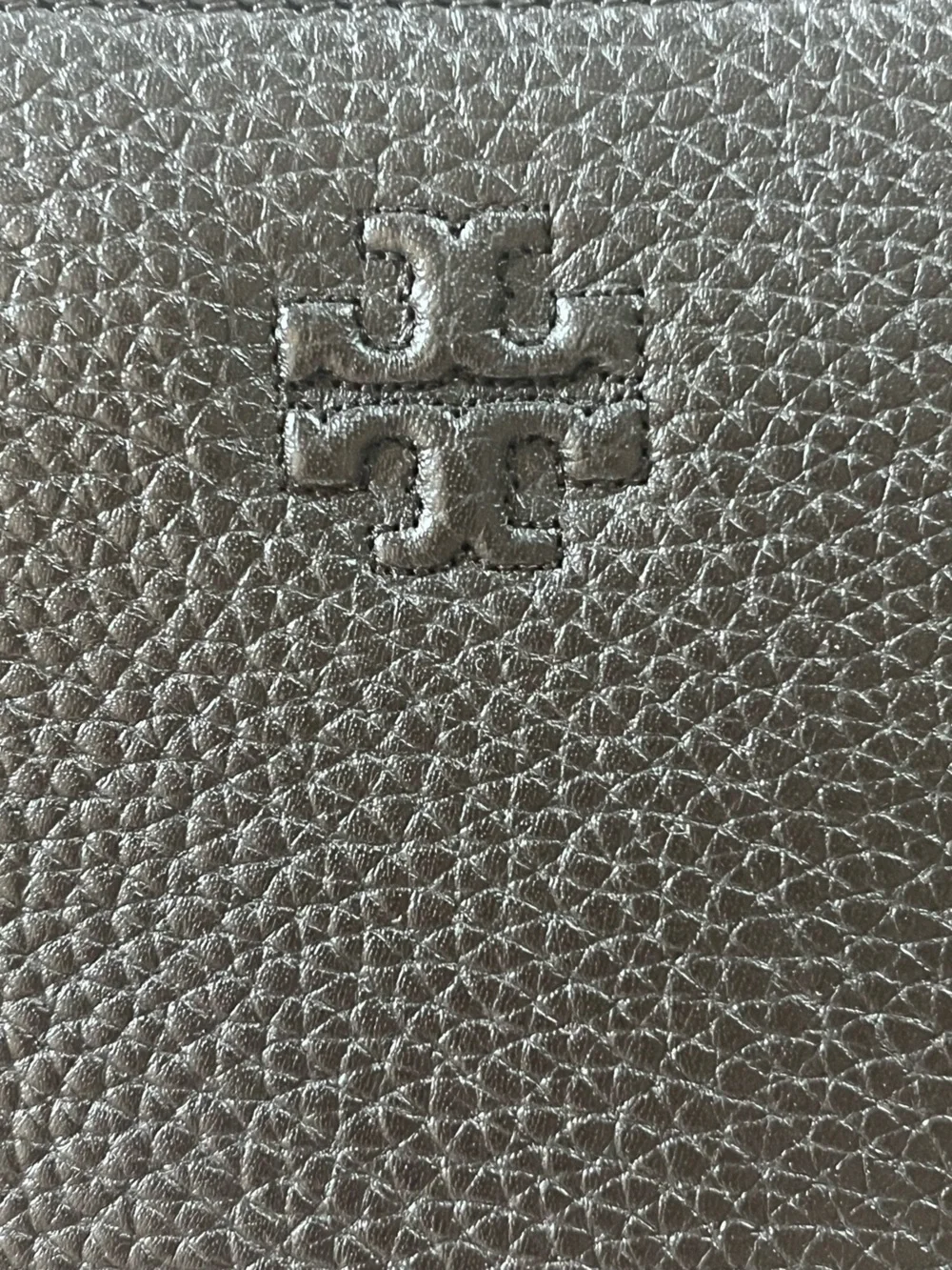 Tory Burch Black Pebbled Leather Zip Wristlet with Gold Hardware